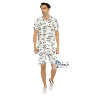 Set Bomber Planes Tropical Palm Tree Hawaiian Shirt And Shorts For Men