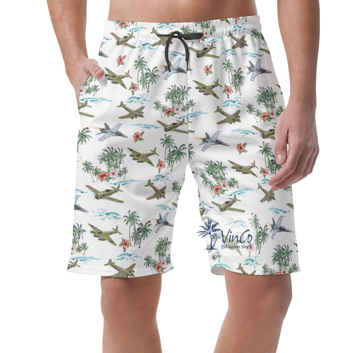 Cool Tropical Bomber Planes Hawaiian Beach Shorts For Men - variant image 1
