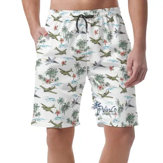 Cool Tropical Bomber Planes Hawaiian Beach Shorts For Men