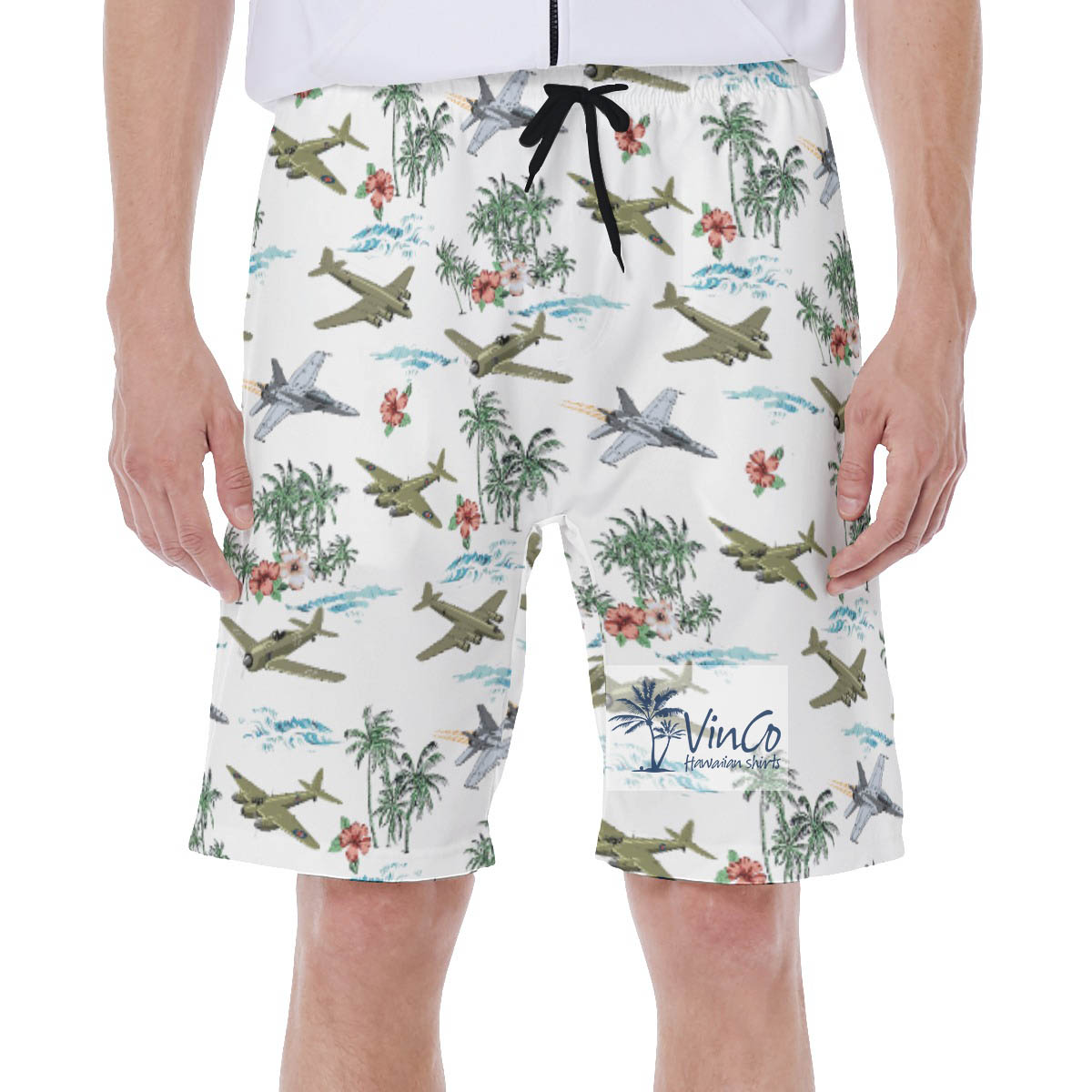 Tropical Bomber Airplanes Hibiscus Hawaiian Swim Trunks - variant image 1