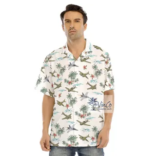 Palm Tree Tropical Fighter Airplanes Hawaiian Shirt