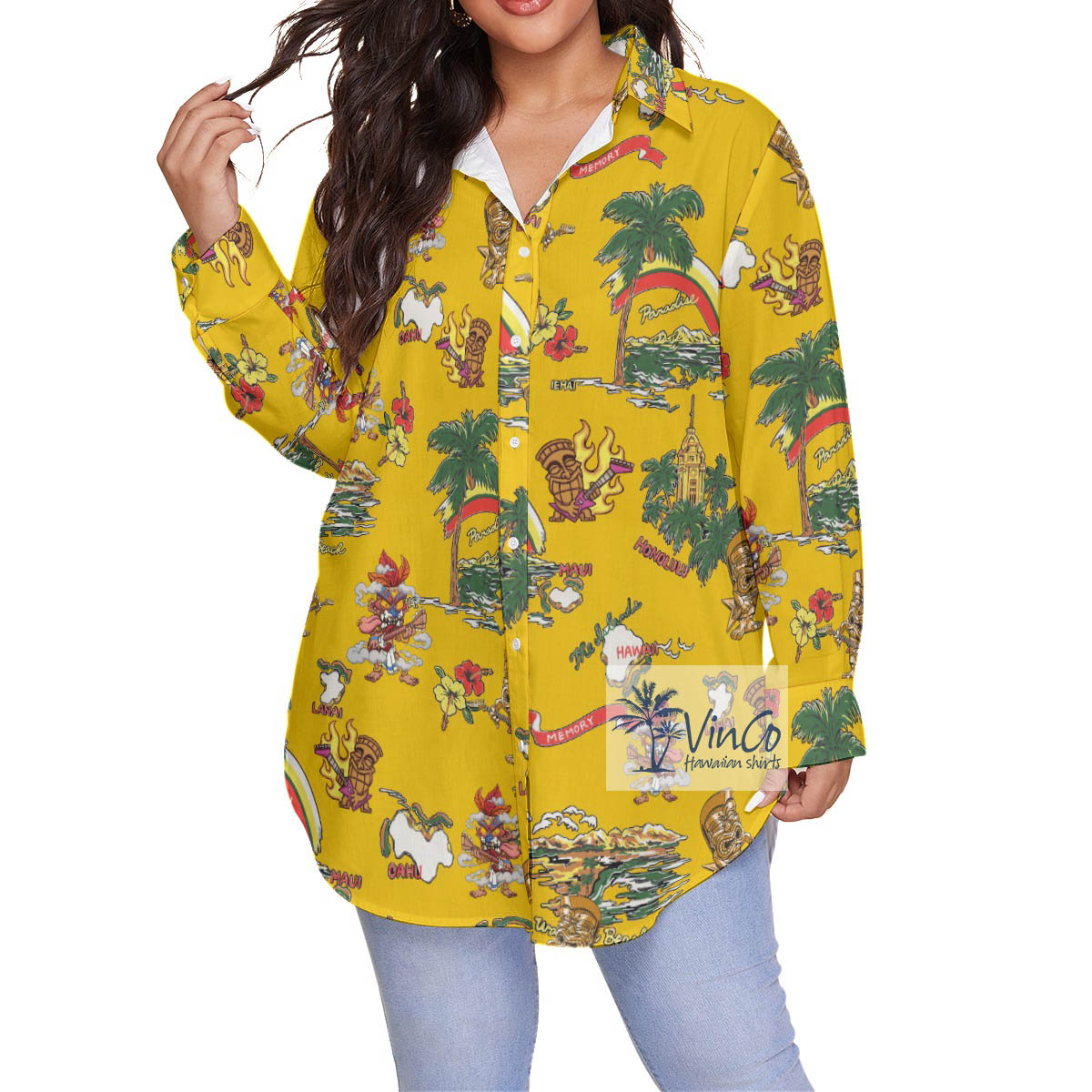 Guitar Tiki Tropical Islands Vintage Hawaiian Plus Size Shirt - variant image 1