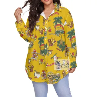 Guitar Tiki Tropical Islands Vintage Hawaiian Plus Size Shirt