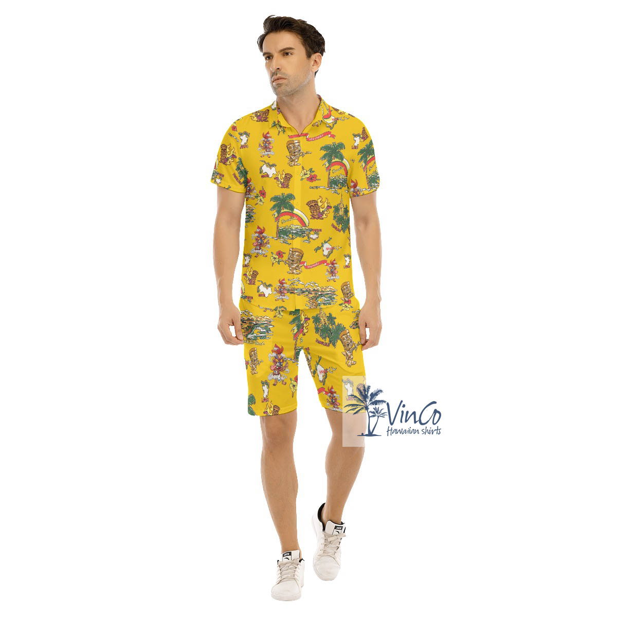 Funny Tiki Guitar Tropical Vintage Hawaiian Shirt And Shorts For Men - variant image 1