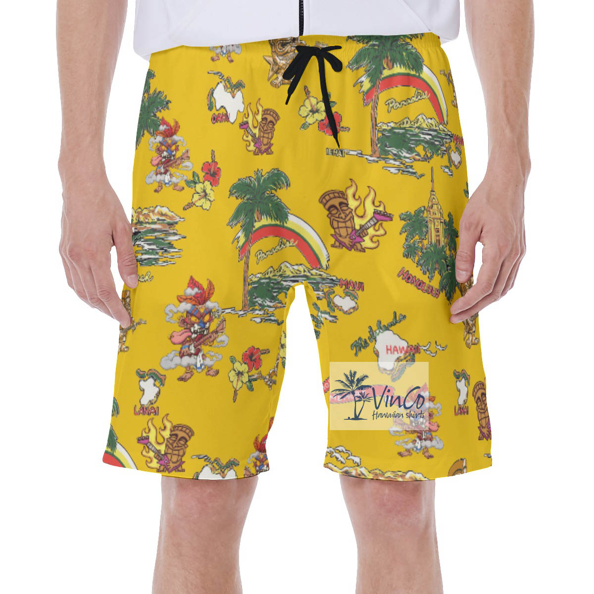 Tropical Islands Tiki Guitar Hawaiian Swim Trunks For Men - variant image 1