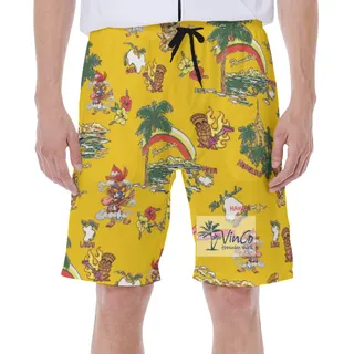Tropical Islands Tiki Guitar Hawaiian Swim Trunks For Men