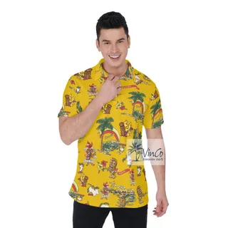 Tropical Islands Funny Tiki Playing Guitar Hawaiian Polo Shirt