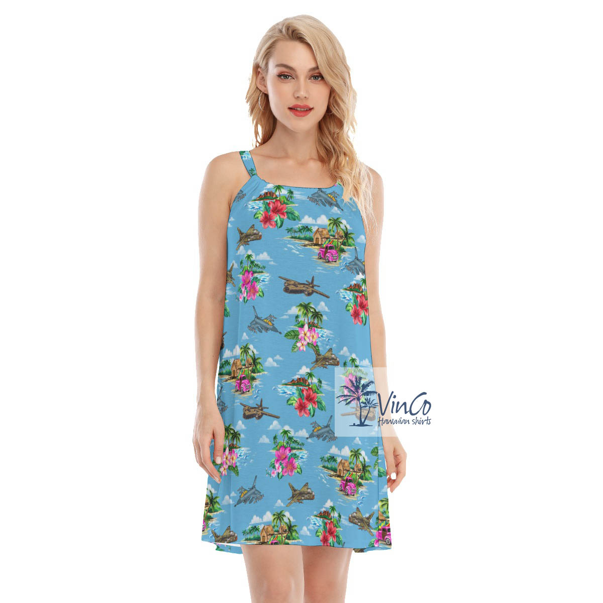 Cool Airplanes Tropical Hibiscus Summer Dresses For Women - variant image 1
