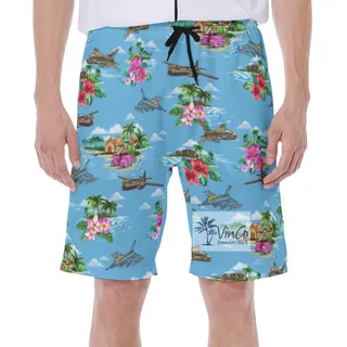 Cool Bomber Plane Tropical Blue Hawaiian Swimming Trunks For Men
