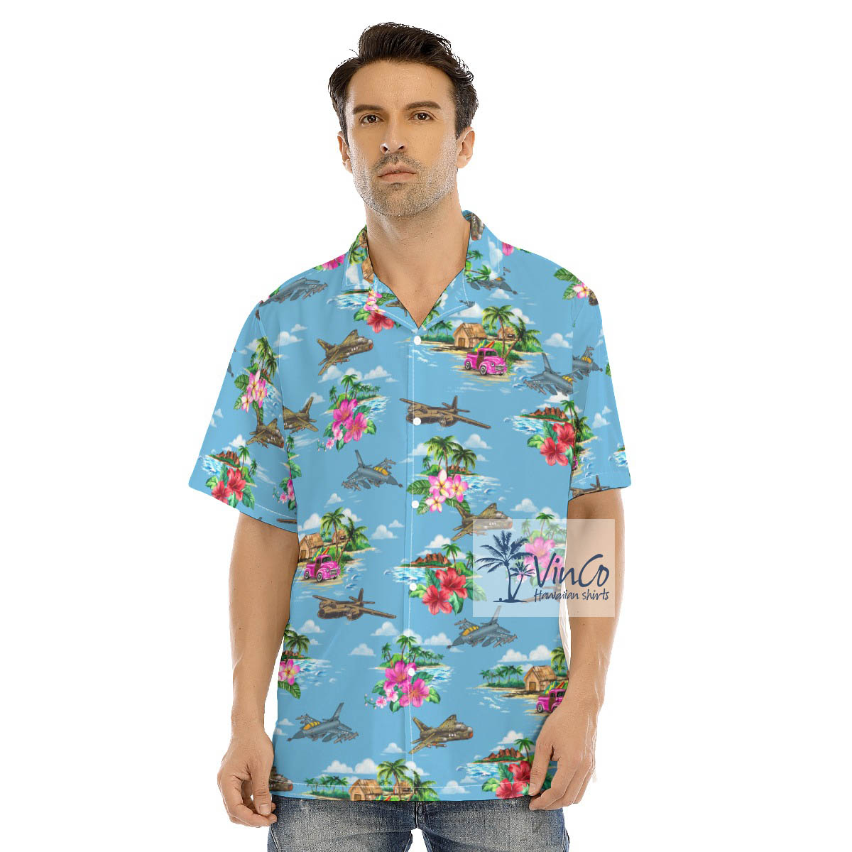 Tropical Islands Bomber Airplanes Hawaiian Shirt - variant image 1