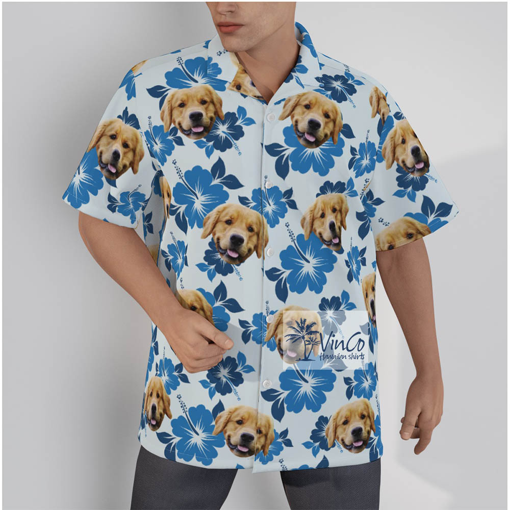 Blue Custom Dog Face Hawaiian Shirt For Summer - variant image 1
