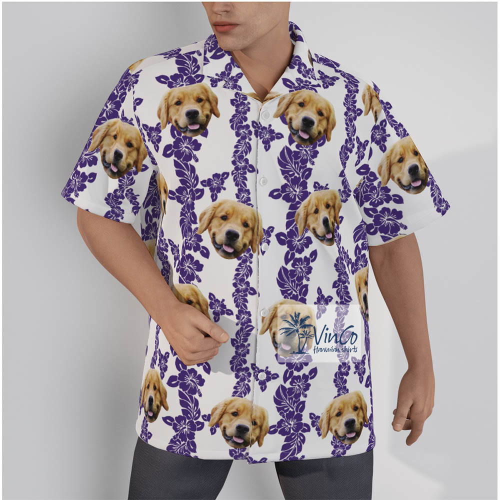 Floral Custom Dog Face Hawaiian Shirt For Men - variant image 1