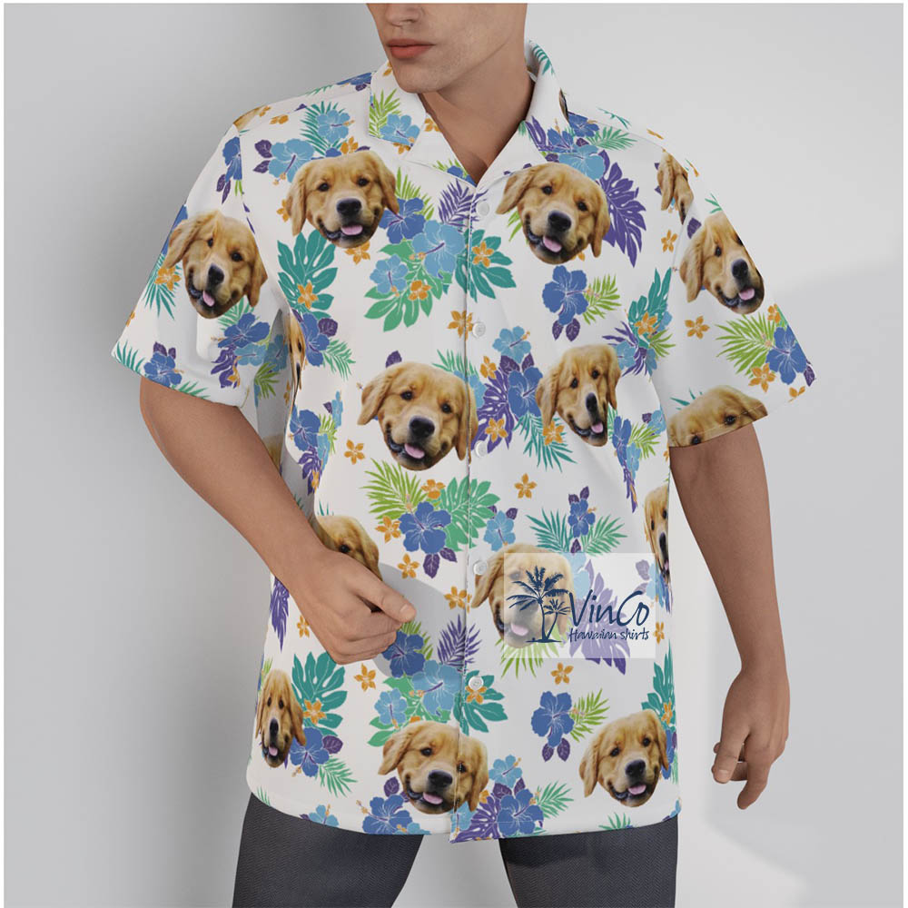 Flowers Custom Dog Face Hawaiian Shirt - variant image 1