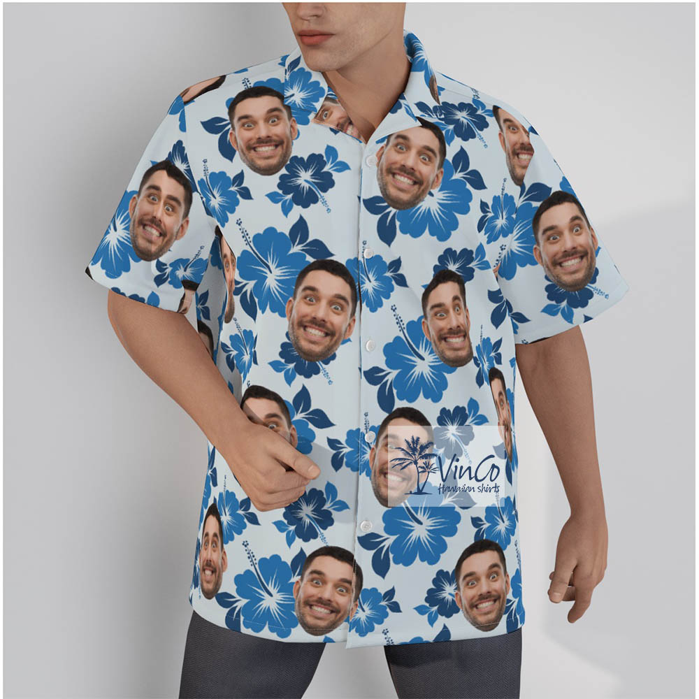 Personalized Faces Photo Hawaiian Button Up Shirt For Matching - variant image 1
