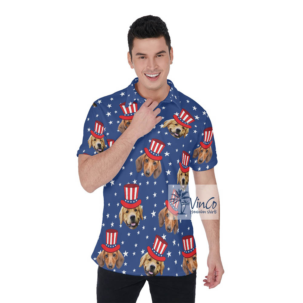 Custom Pet Faces 4th Of July Hawaiian Polo Golf Shirt - variant image 1