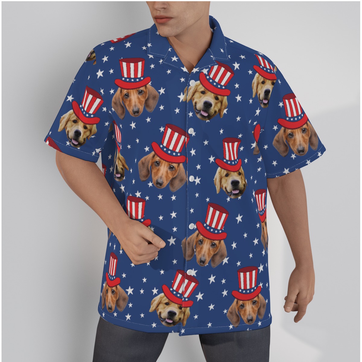 Custom Multiple Pet Face 4th Of July Party Hawaiian Shirt For Men - variant image 1