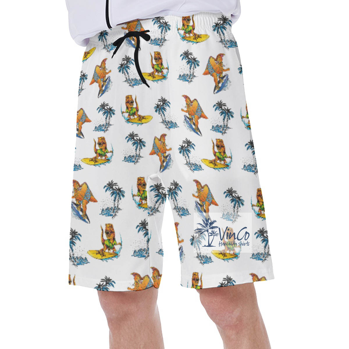 Funny Dinosaur Surfing Palm Tree Hawaiian Swimwear For Men