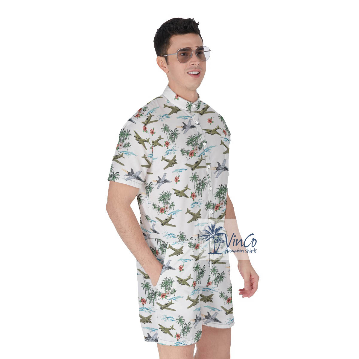 Cool Bomber Planes Palm Tree Hawaiian Romper