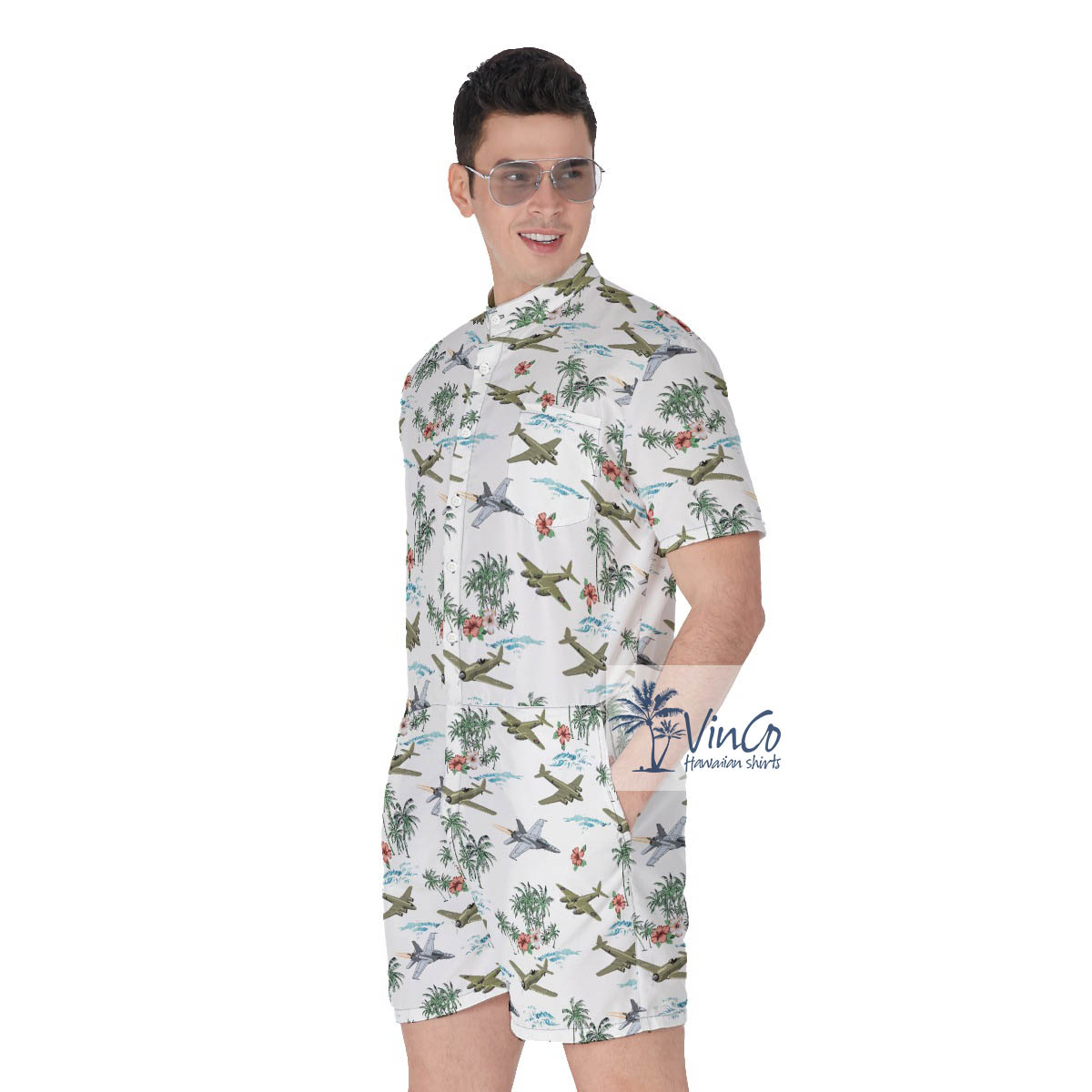 Cool Bomber Planes Palm Tree Hawaiian Romper