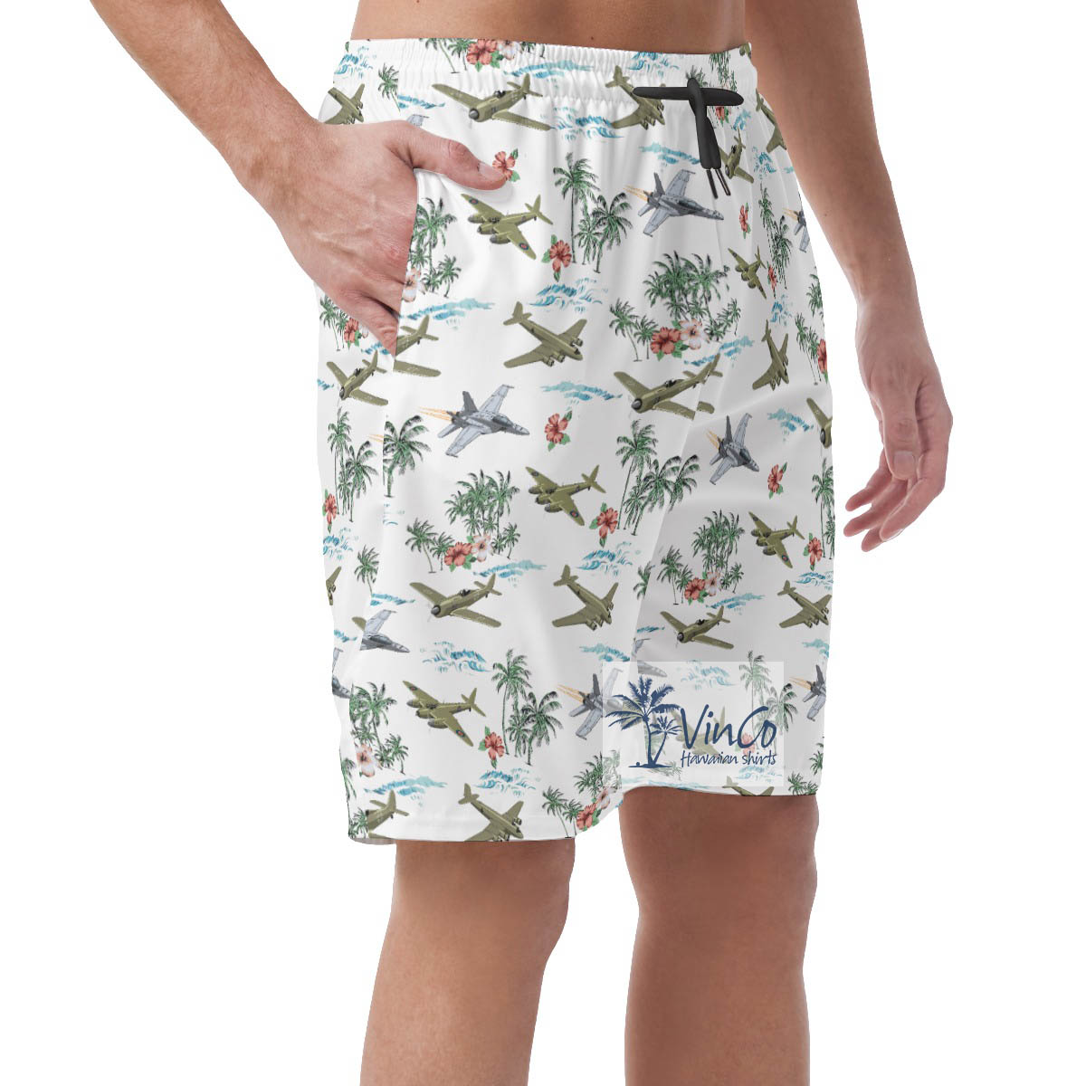 Cool Tropical Bomber Planes Hawaiian Beach Shorts For Men