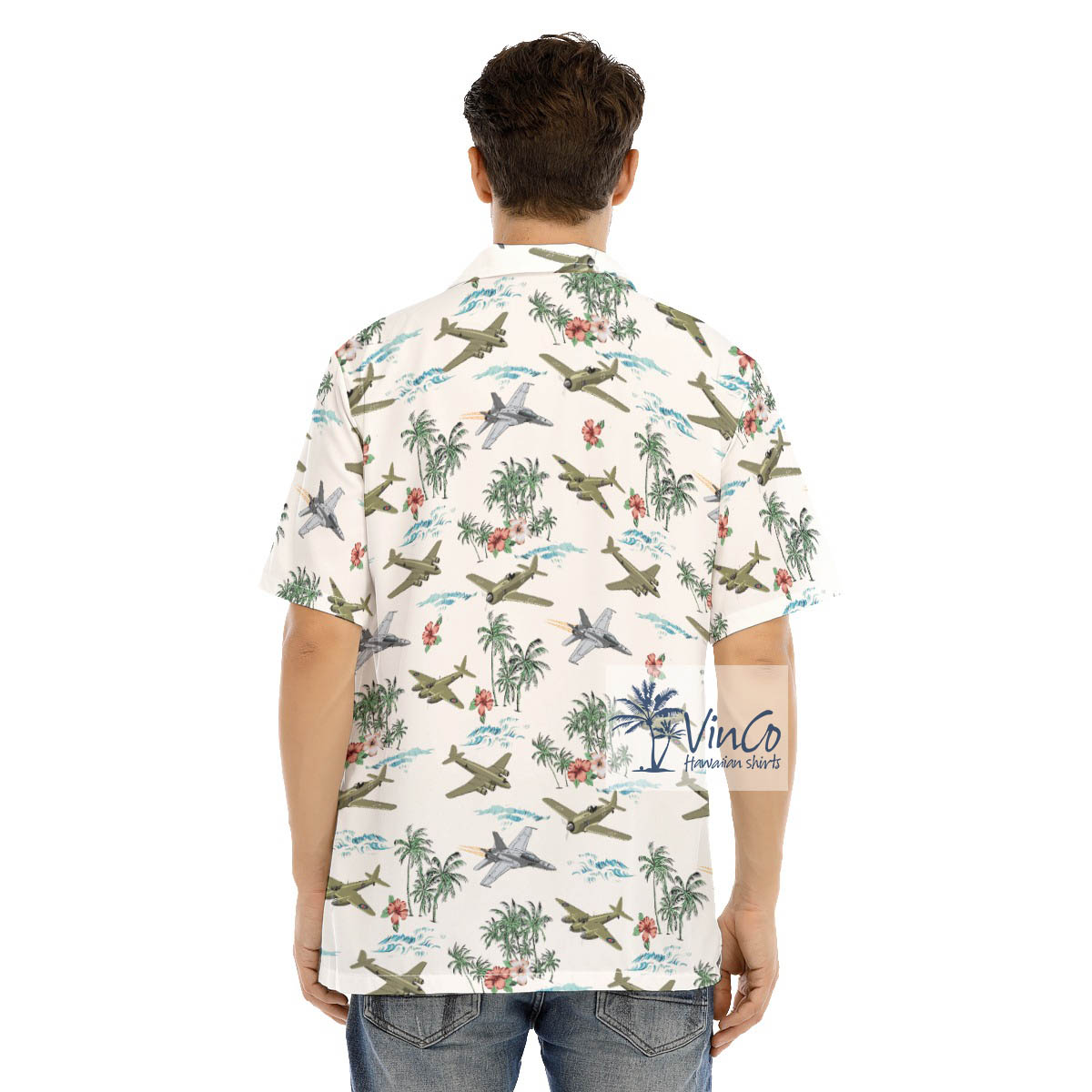 Palm Tree Tropical Fighter Airplanes Hawaiian Shirt