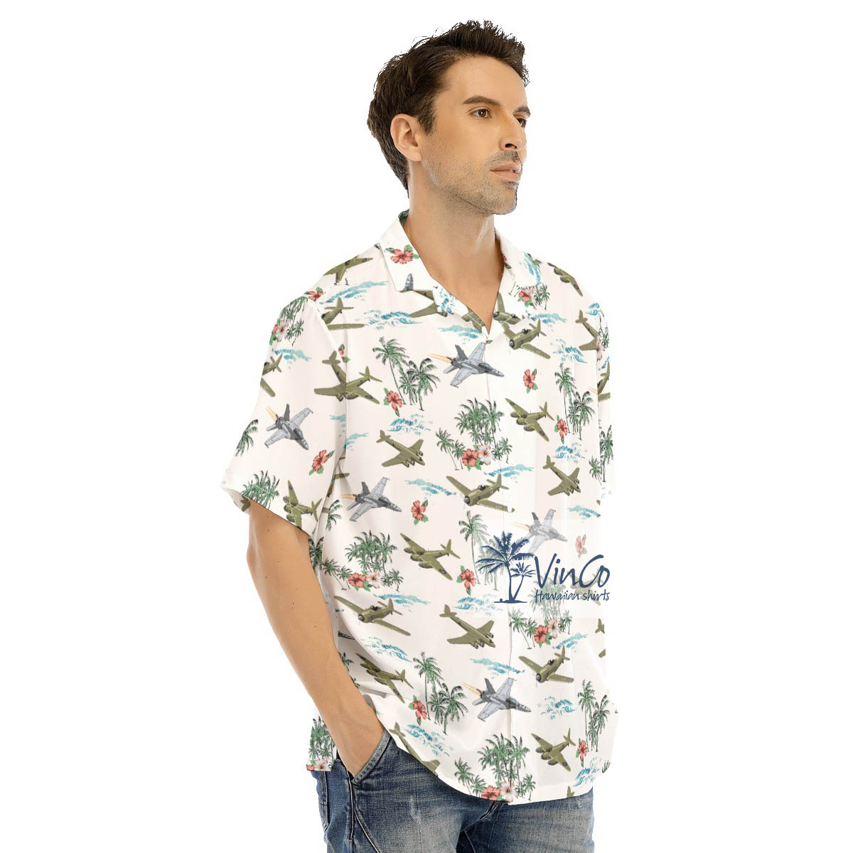 Palm Tree Tropical Fighter Airplanes Hawaiian Shirt