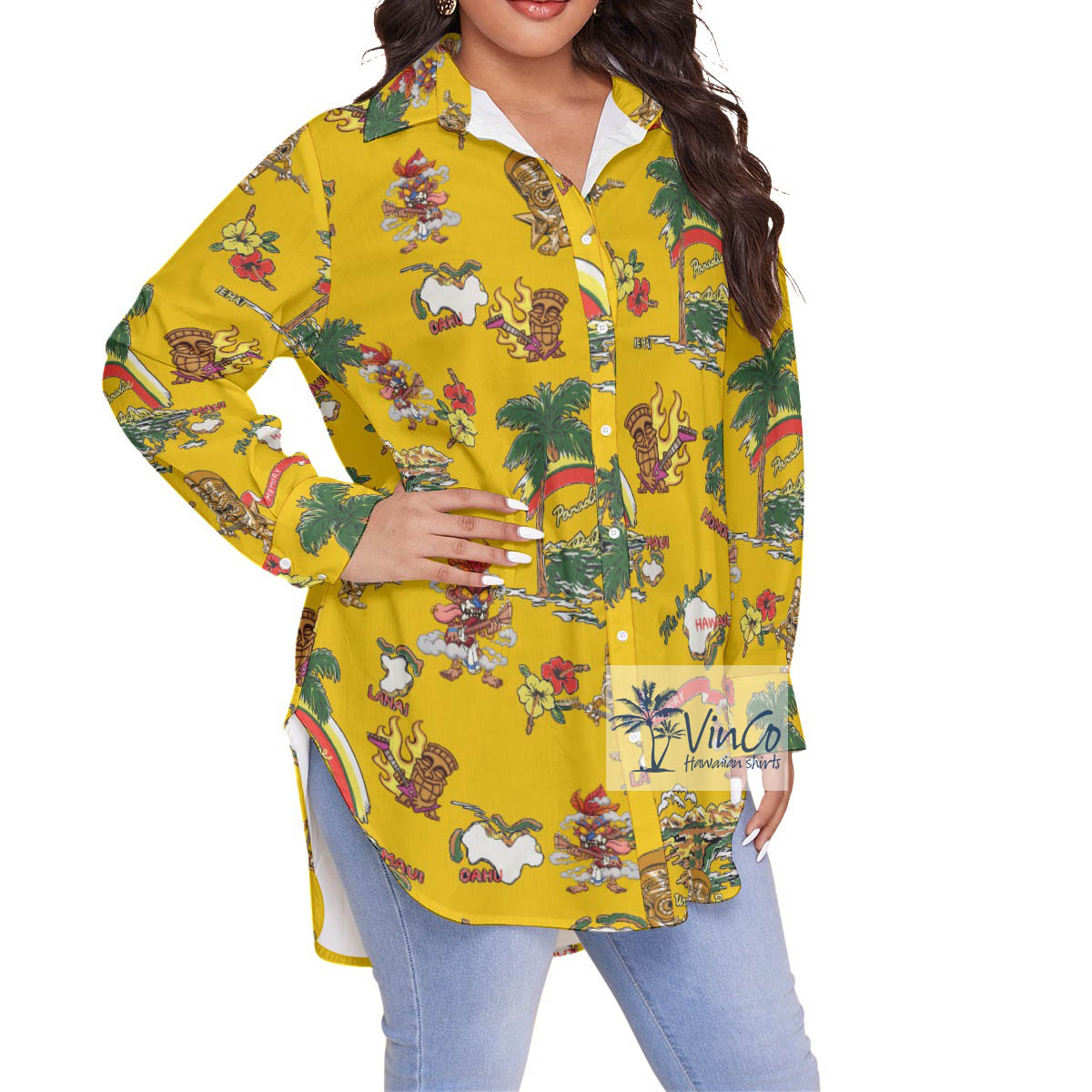 Guitar Tiki Tropical Islands Vintage Hawaiian Plus Size Shirt