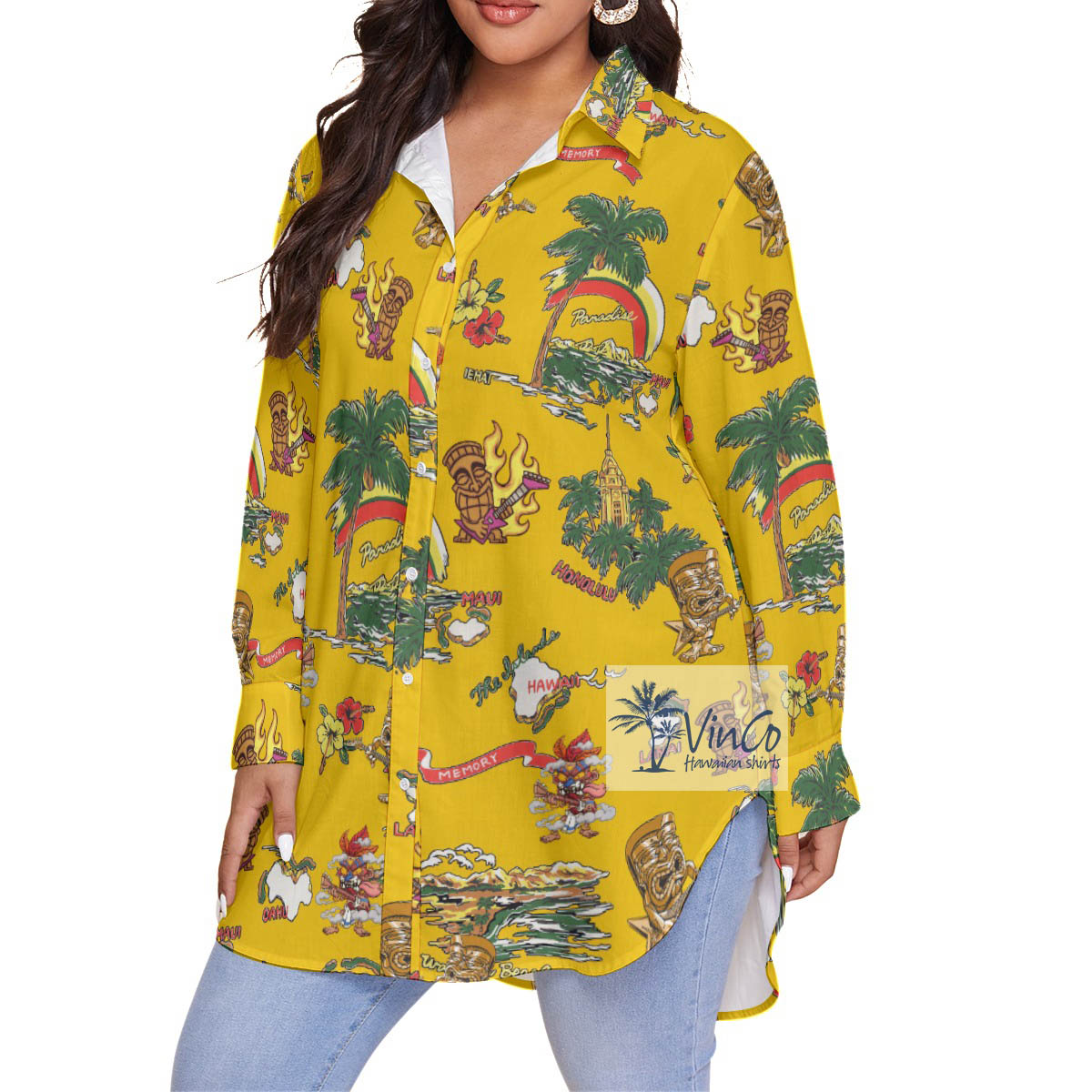Guitar Tiki Tropical Islands Vintage Hawaiian Plus Size Shirt