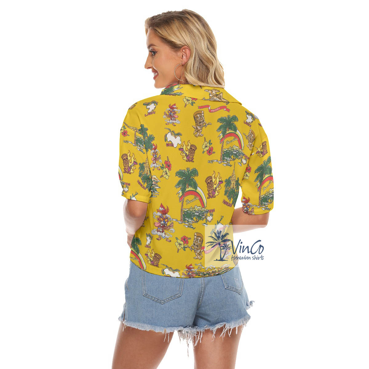 Tropical Tiki Guitar Vintage Aloha Cropped Shirt