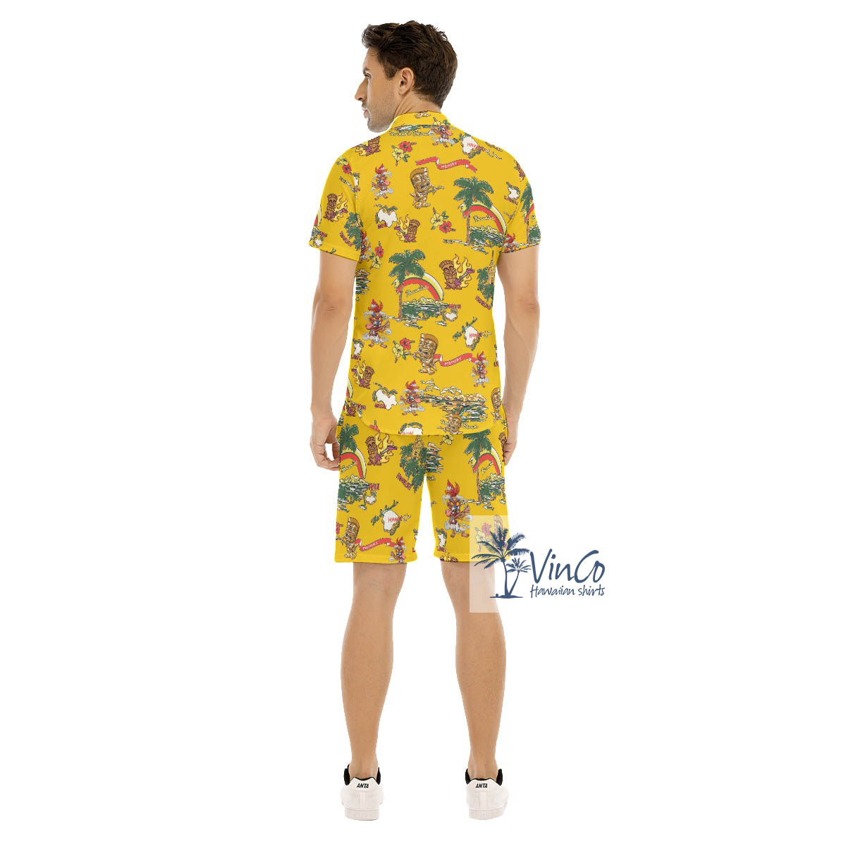 Funny Tiki Guitar Tropical Vintage Hawaiian Shirt And Shorts For Men