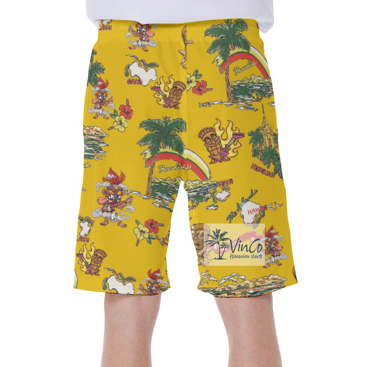 Tropical Islands Tiki Guitar Hawaiian Swim Trunks For Men