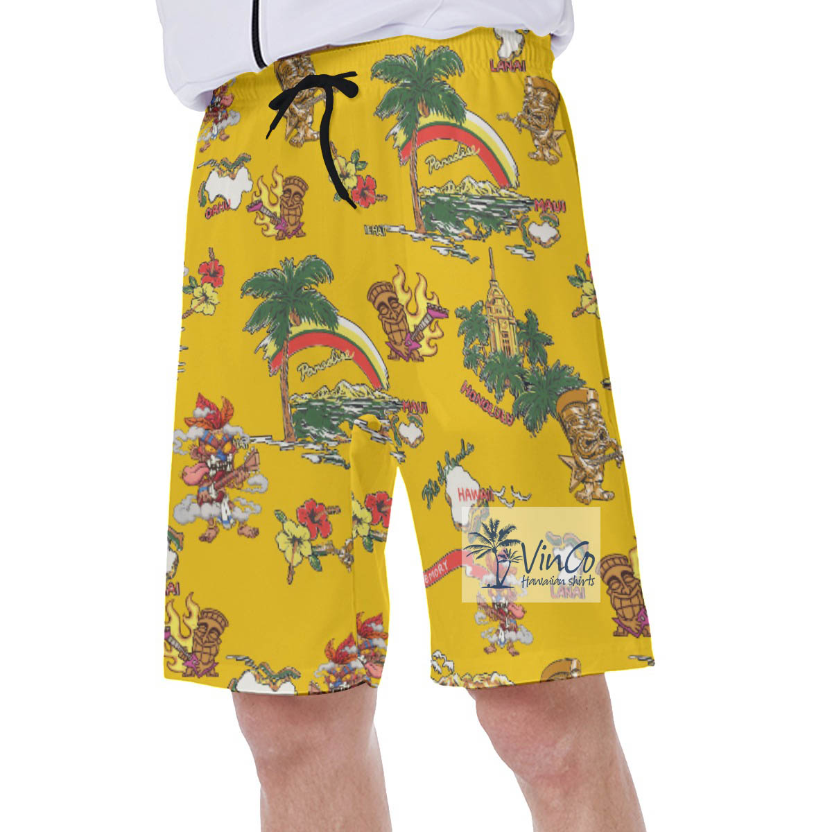 Tropical Islands Tiki Guitar Hawaiian Swim Trunks For Men