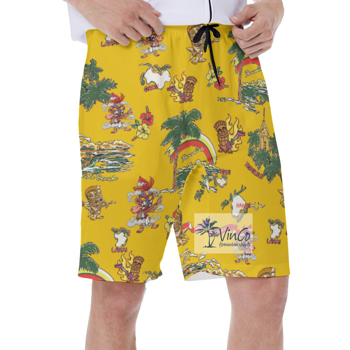 Tropical Islands Tiki Guitar Hawaiian Swim Trunks For Men