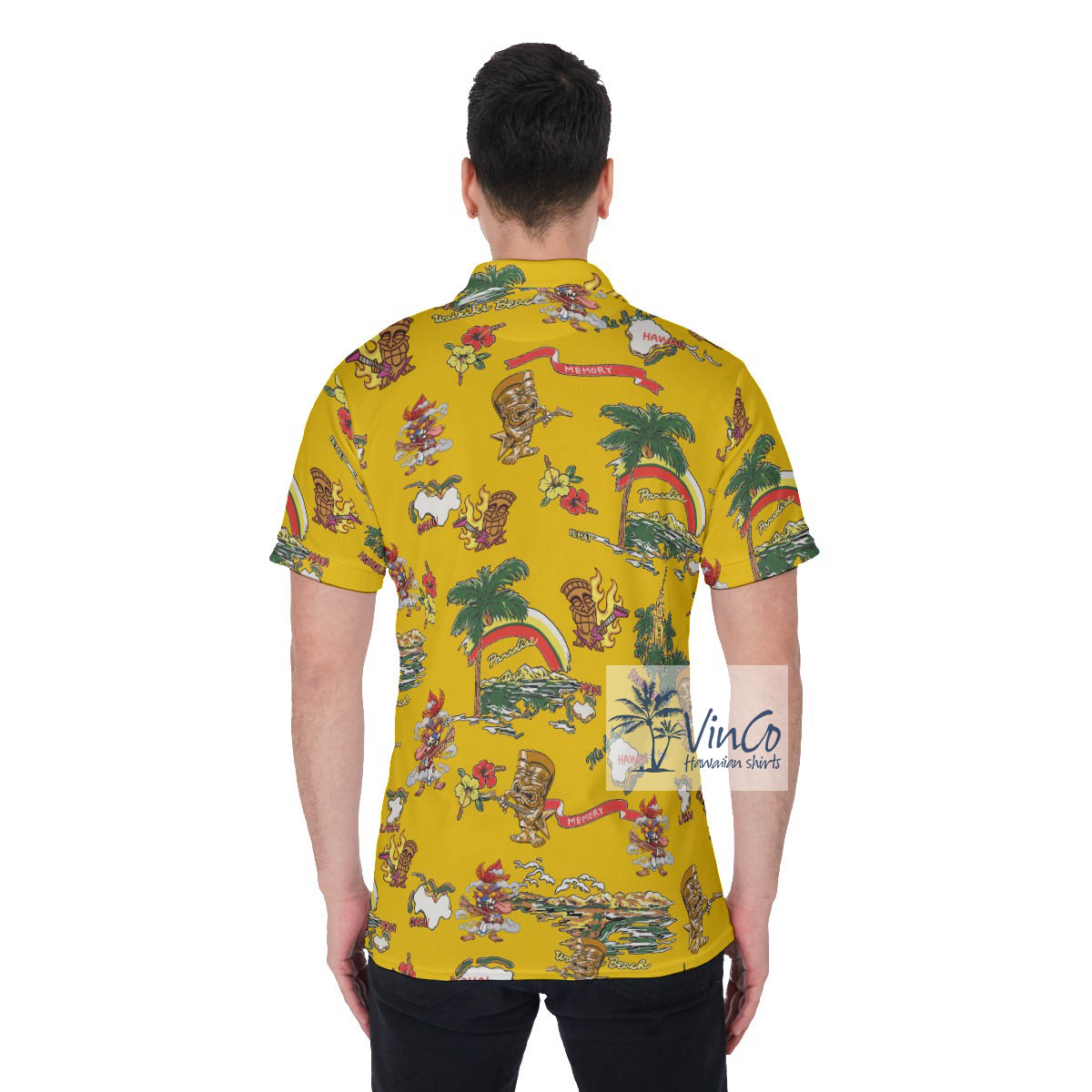 Tropical Islands Funny Tiki Playing Guitar Hawaiian Polo Shirt