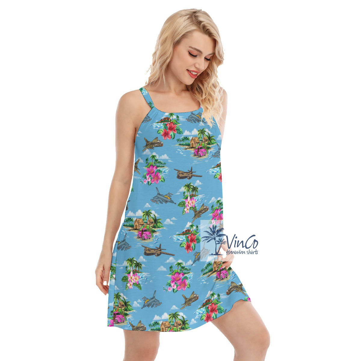 Cool Airplanes Tropical Hibiscus Summer Dresses For Women