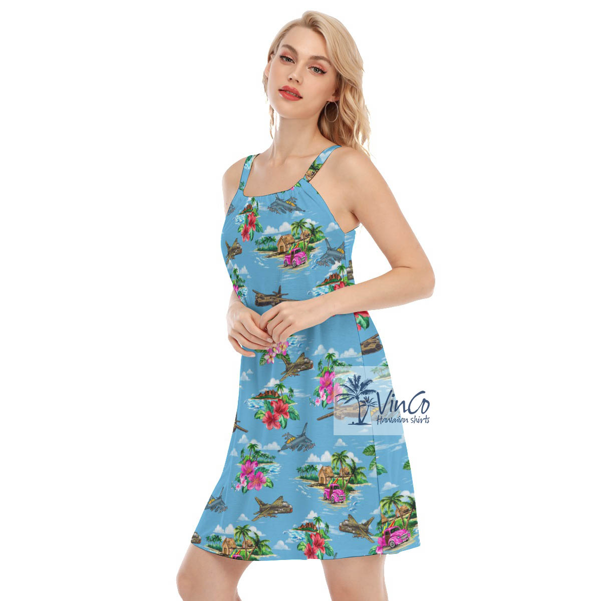 Cool Airplanes Tropical Hibiscus Summer Dresses For Women