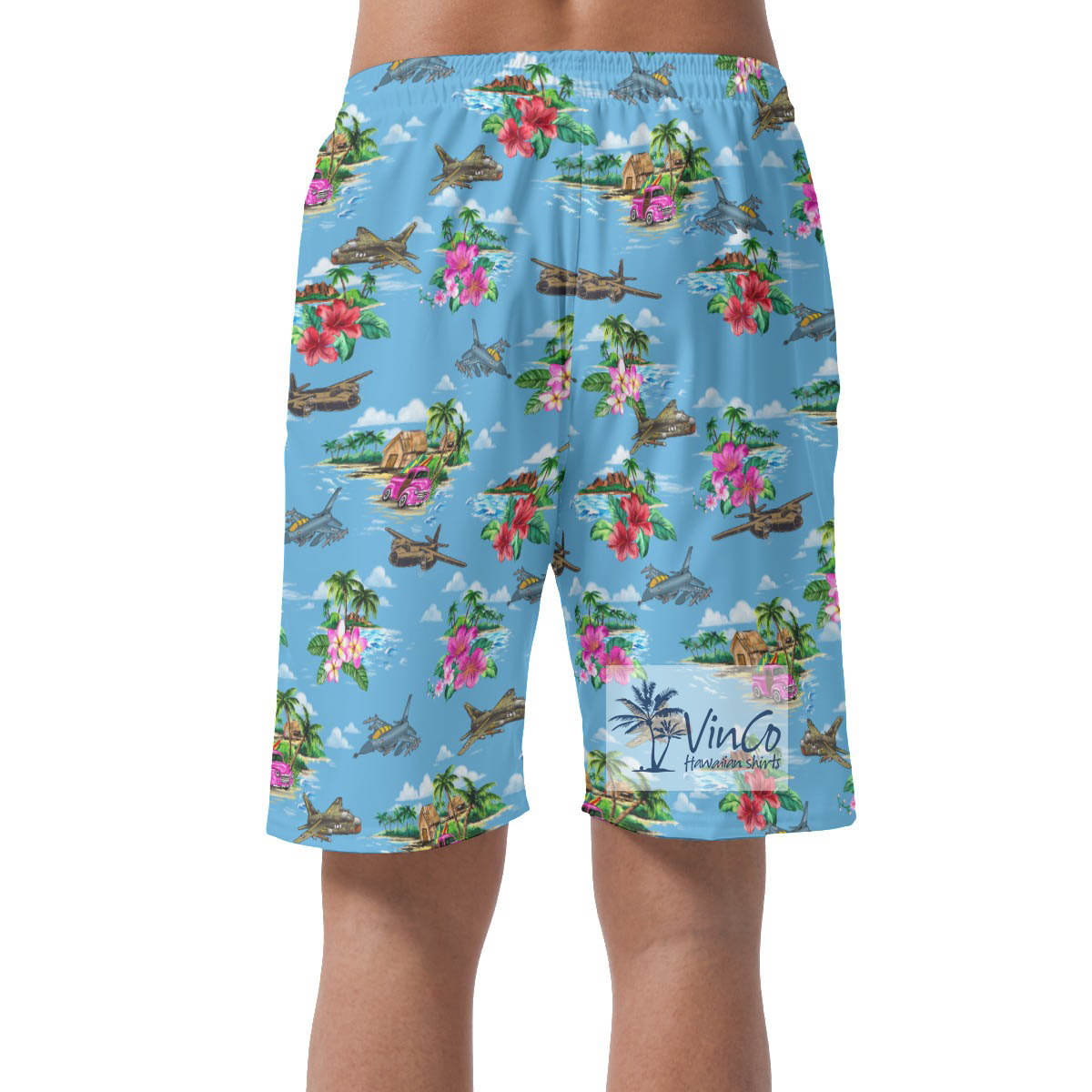Vintage Airplanes Tropical Hawaiian Beach Shorts For Men