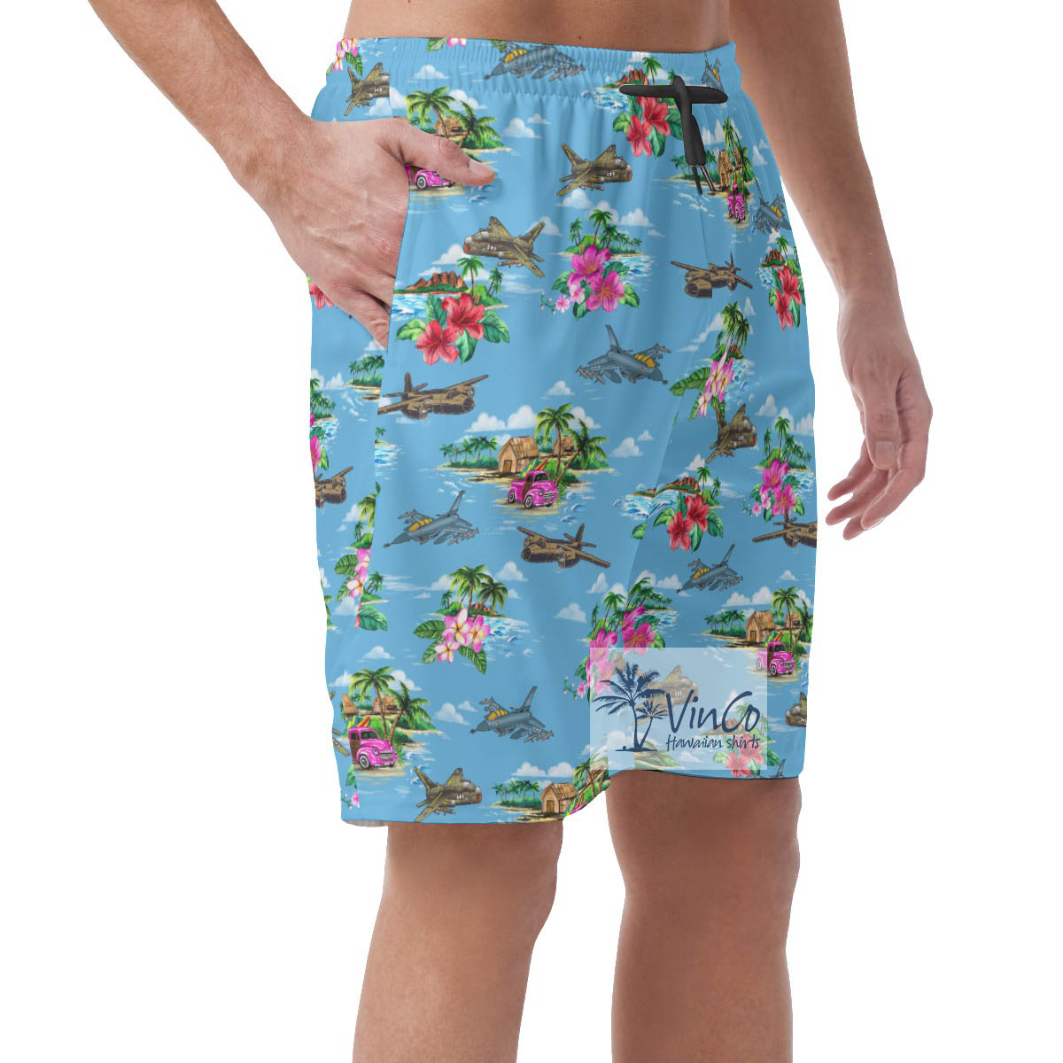 Vintage Airplanes Tropical Hawaiian Beach Shorts For Men