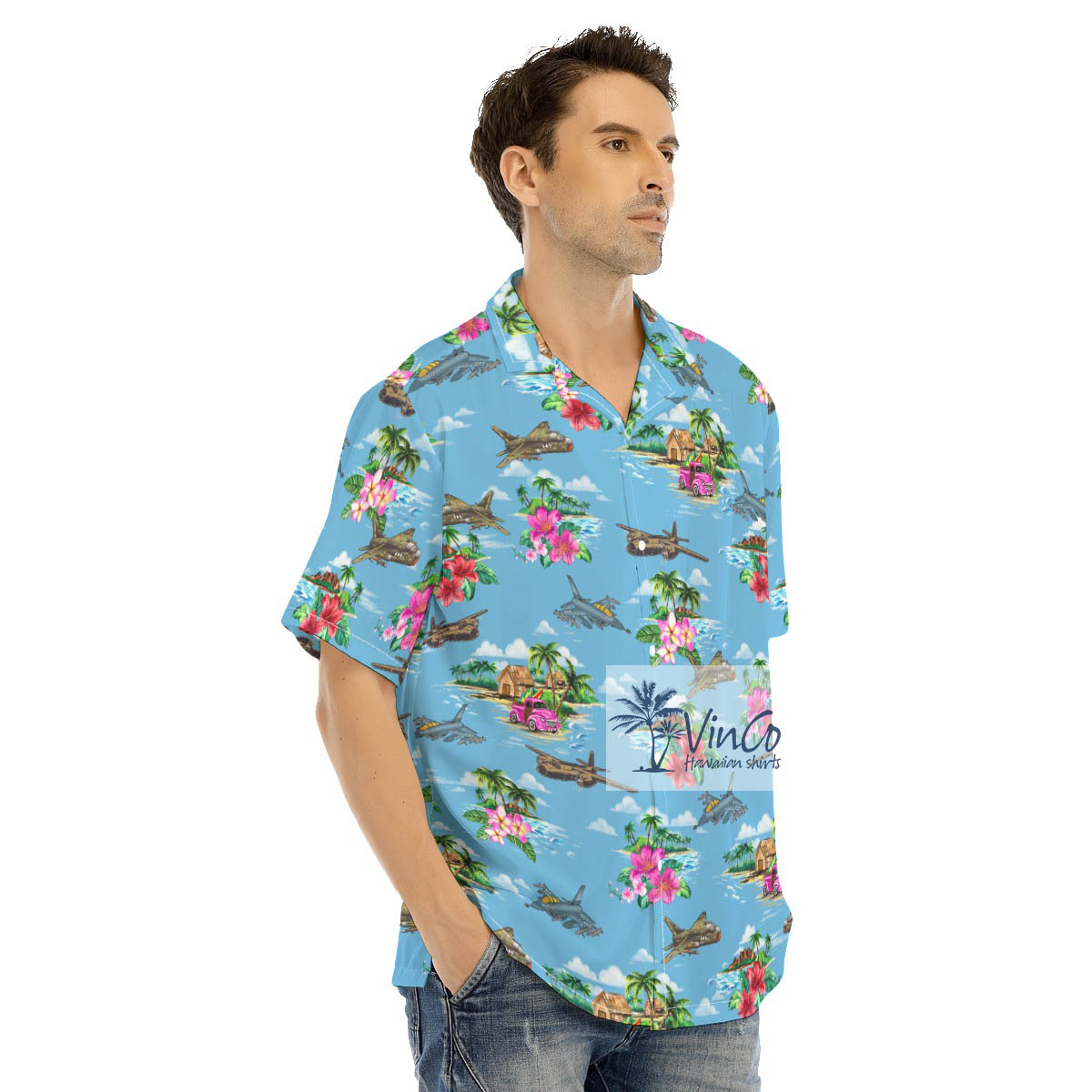 Tropical Islands Bomber Airplanes Hawaiian Shirt