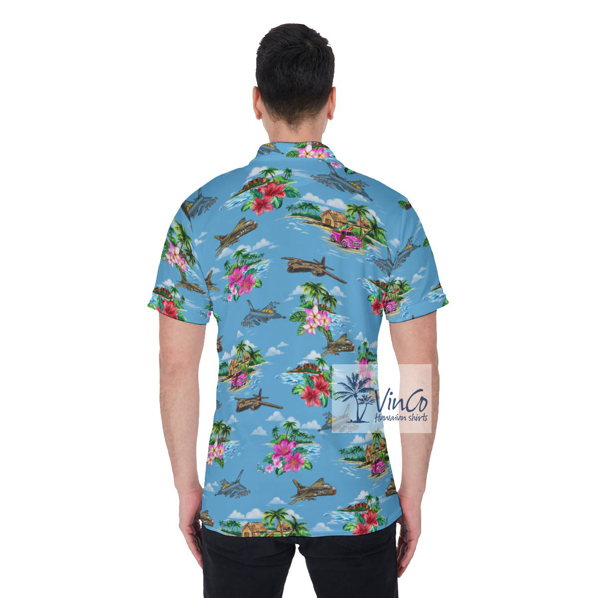 Tropical Islands Airplanes Hawaiian Polo Shirt