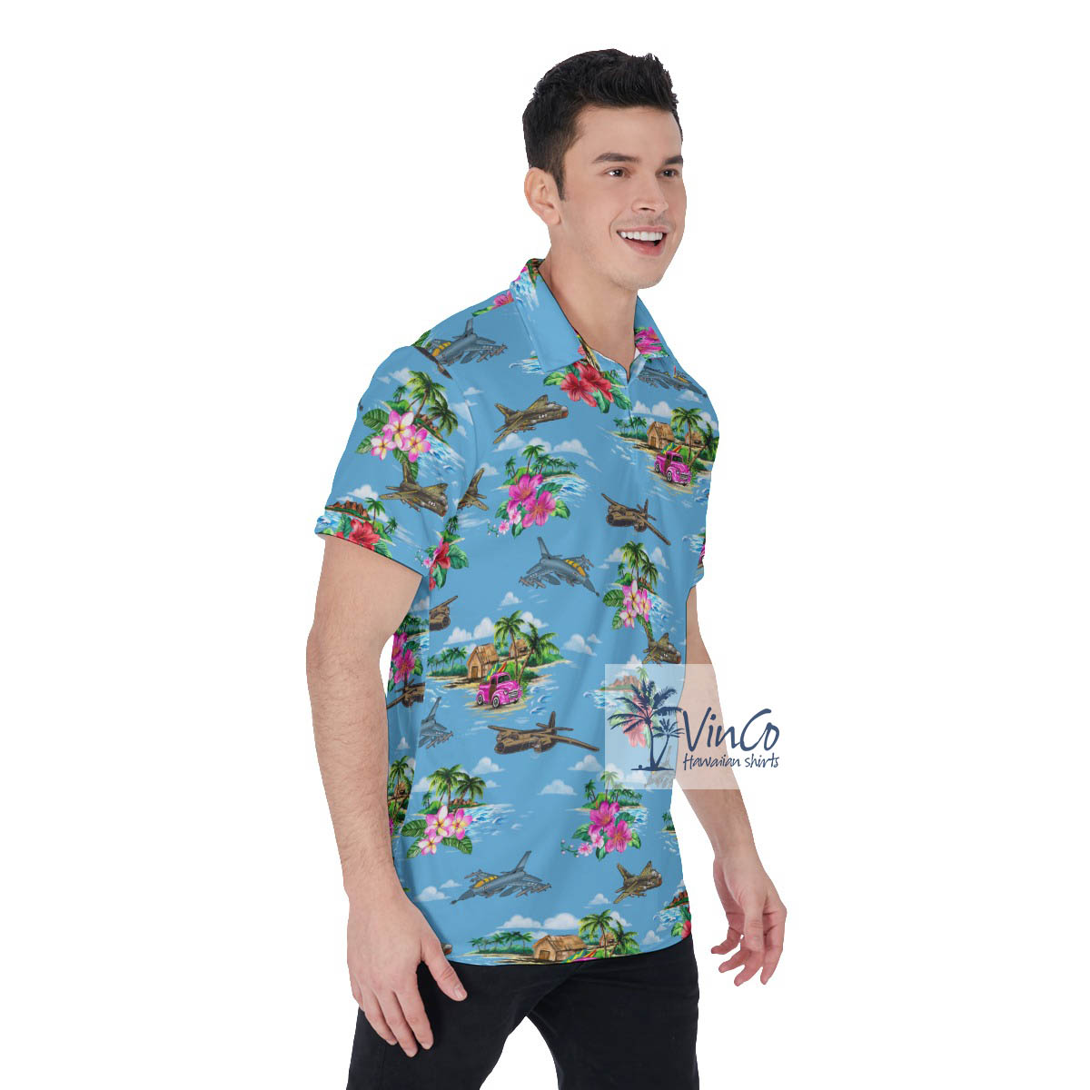 Tropical Islands Airplanes Hawaiian Polo Shirt