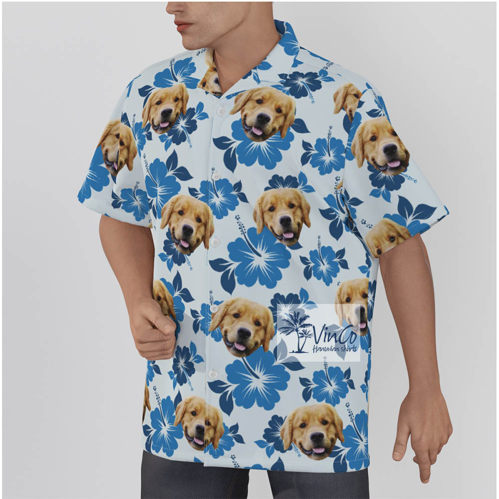 Blue Custom Dog Face Hawaiian Shirt For Summer