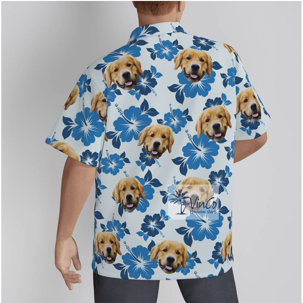 Blue Custom Dog Face Hawaiian Shirt For Summer