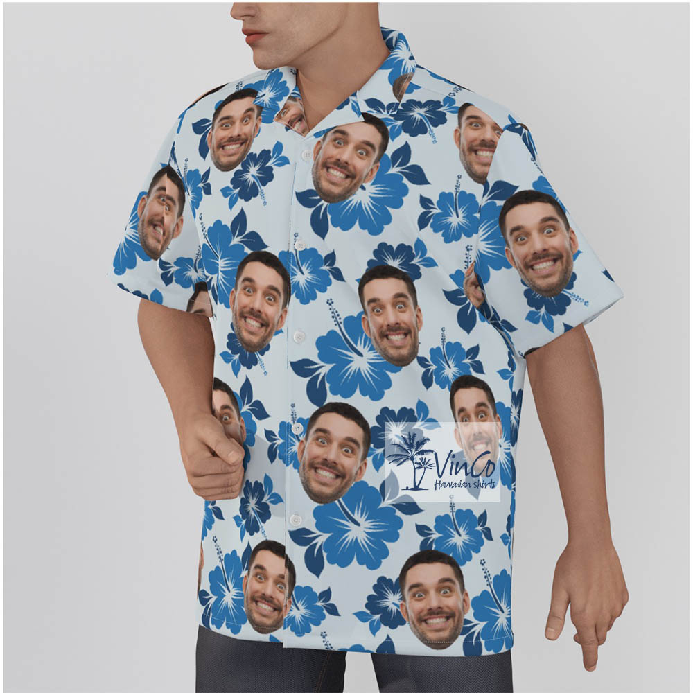 Personalized Faces Photo Hawaiian Button Up Shirt For Matching