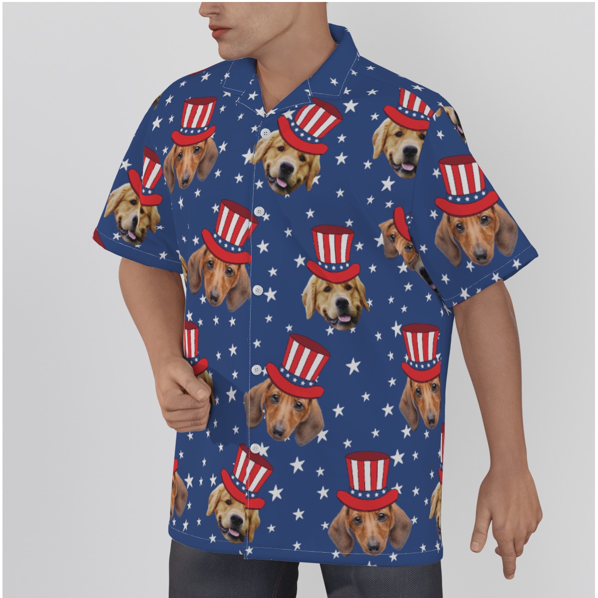 Custom Multiple Pet Face 4th Of July Party Hawaiian Shirt For Men