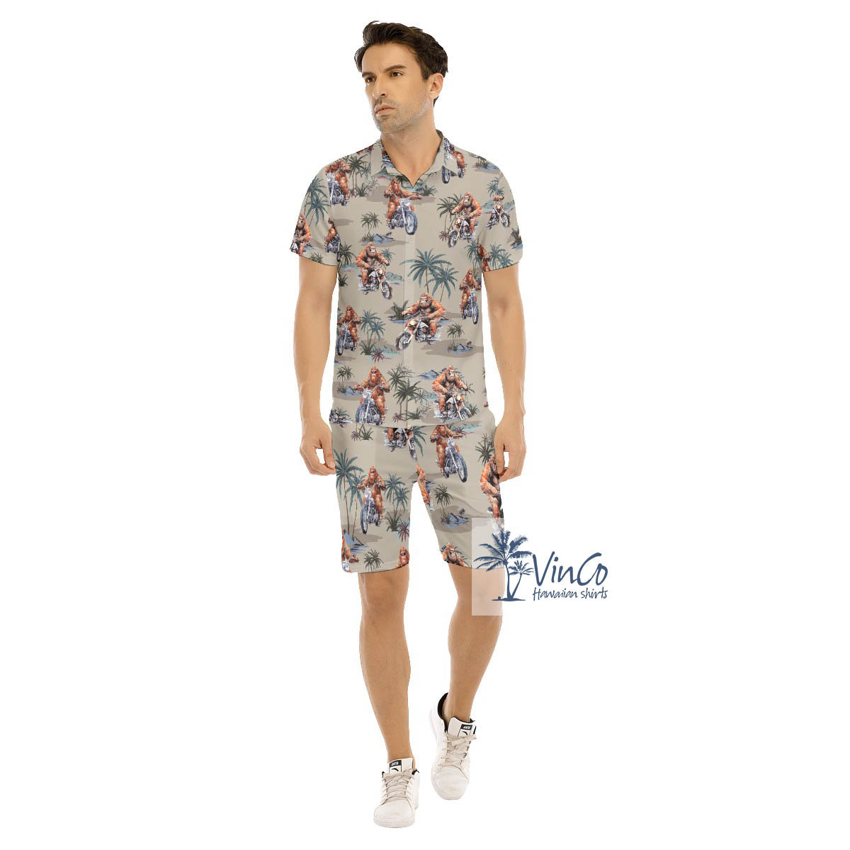 Funny Bigfoot Motorcycle Hawaiian Shirt And Matching Shorts For Men - variant image 1