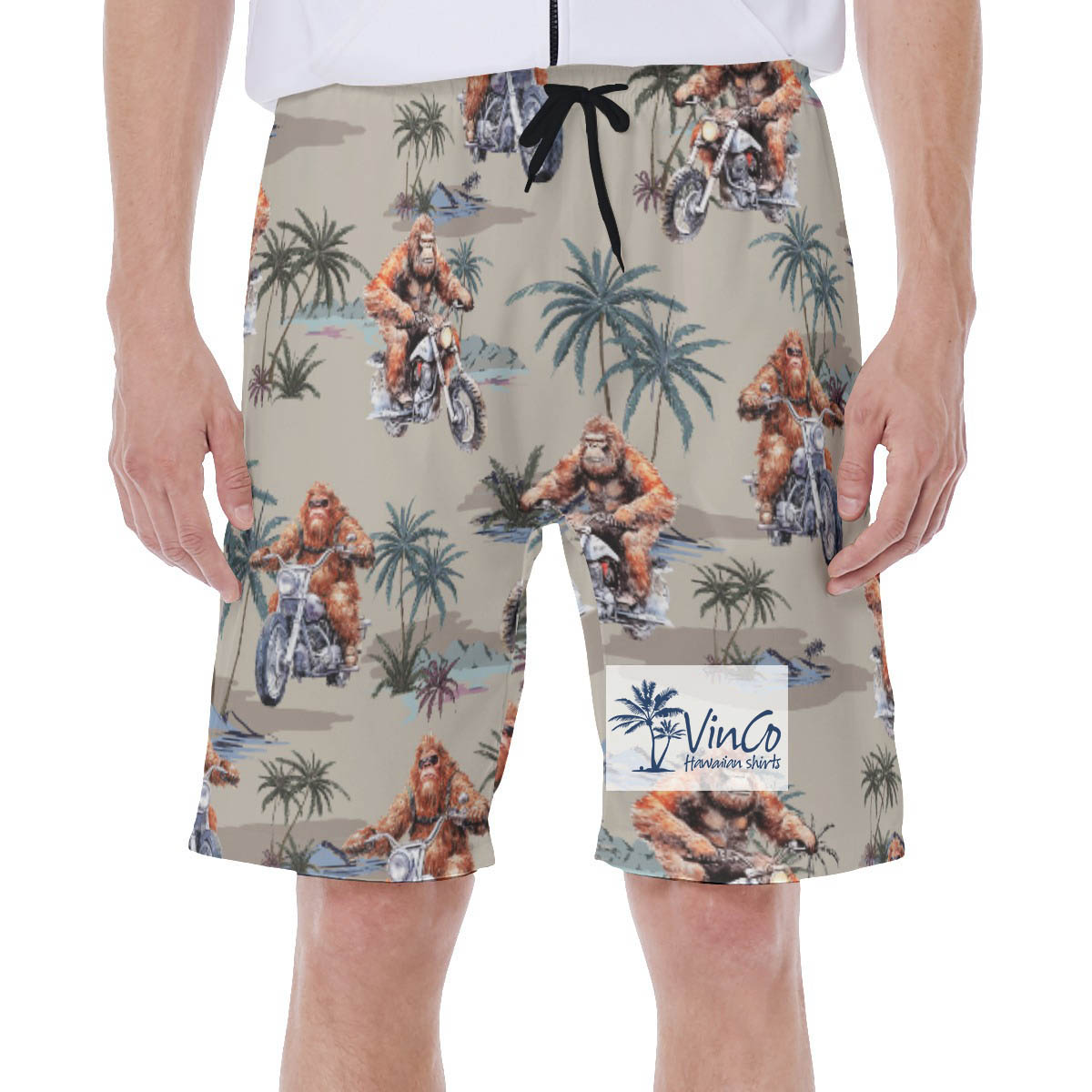 Funny Bigfoot Motorcycle Tropical Hawaiian Swim Trunks - variant image 1