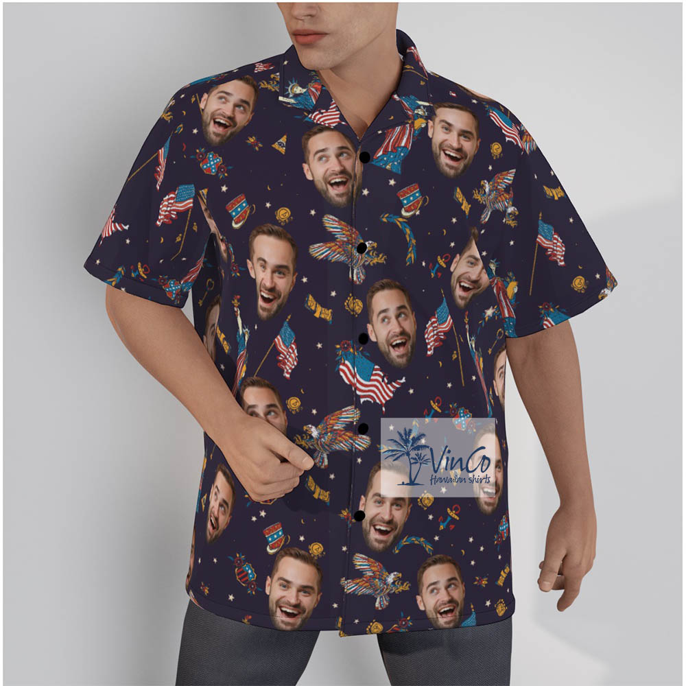 Funny Custom Face American Patriotic Men's Hawaiian Shirt - variant image 1