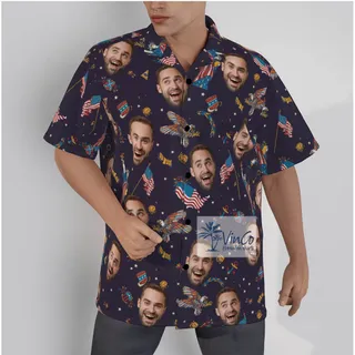 Funny Custom Face American Patriotic Men's Hawaiian Shirt