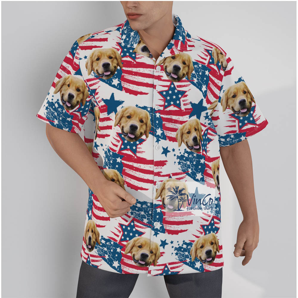 Patriotic Custom Dog Face Hawaiian Shirt - variant image 1